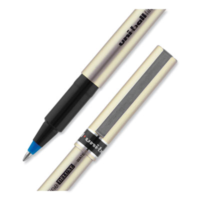Deluxe Rollerball Pen, Stick, Fine 0.7 mm, Blue Ink, Champagne/Black/Blue Barrel, Dozen