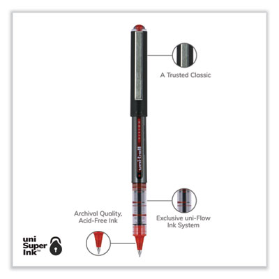 VISION Rollerball Pen, Stick, Extra-Fine 0.5 mm, Red Ink, Gray/Red/Clear Barrel, Dozen