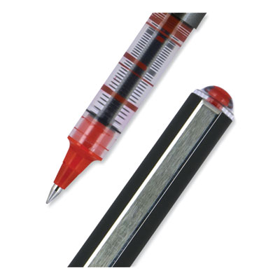 VISION Rollerball Pen, Stick, Extra-Fine 0.5 mm, Red Ink, Gray/Red/Clear Barrel, Dozen