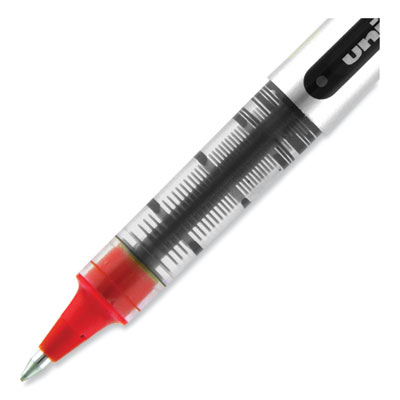 VISION Rollerball Pen, Stick, Fine 0.7 mm, Red Ink, Silver/Red/Clear Barrel, Dozen