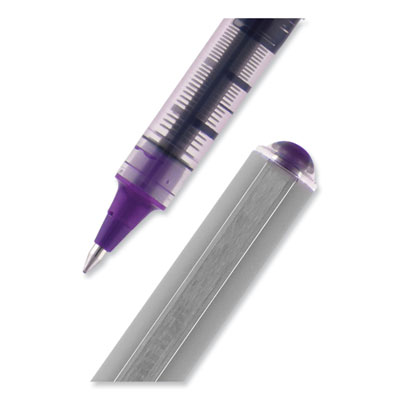 VISION Rollerball Pen, Stick, Fine 0.7 mm, Violet Ink, Silver/Violet/Clear Barrel, Dozen