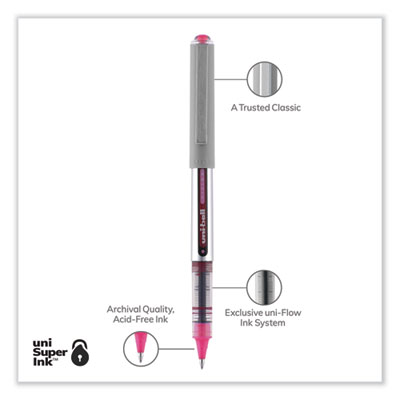 VISION Rollerball Pen, Stick, Fine 0.7 mm, Pink Ink, Silver/Pink/Clear Barrel, Dozen
