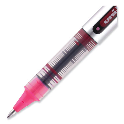 VISION Rollerball Pen, Stick, Fine 0.7 mm, Pink Ink, Silver/Pink/Clear Barrel, Dozen