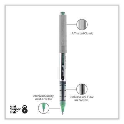 VISION Rollerball Pen, Stick, Fine 0.7 mm, Green Ink, Silver/Green/Clear Barrel, Dozen