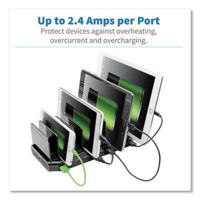 Desktop Charging Station with Adjustable Storage, 10 Devices, 9.4 x 4.7 x 1, Black