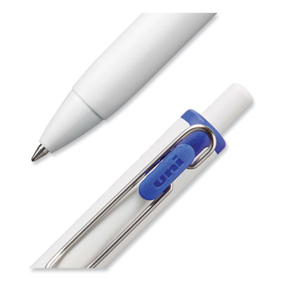 uniONE Gel Pen, Retractable, Medium 0.7 mm, Blue Ink, White/Blue Barrel, Dozen