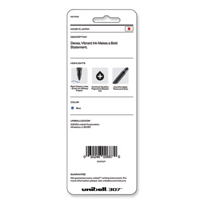 307 Gel Pen, Retractable, Medium 0.7 Mm, Blue Ink, Blue Barrel, 3/pack