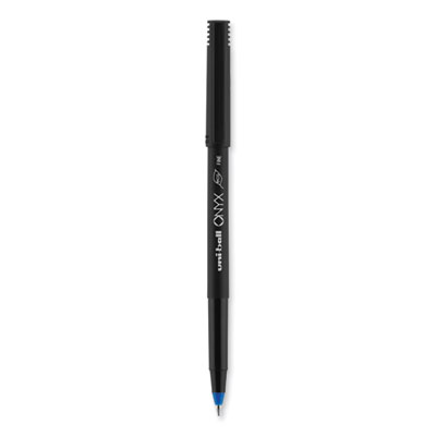 ONYX Rollerball Pen, Stick, Fine 0.7 mm, Blue Ink, Black/Blue Barrel, 72/Pack