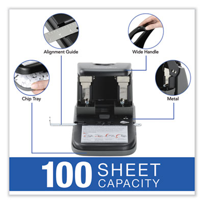 100-Sheet High Capacity Two-Hole Punch, Fixed Centers, 9/32