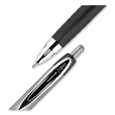 Signo 207 Gel Pen, Retractable, Medium 0.7 mm, Black Ink, Clear/Black Barrel, 5/Pack