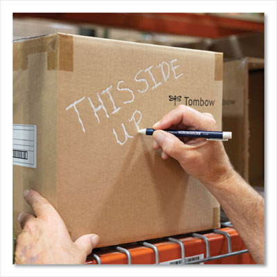 Wax-Based Marking Pencil, 4.4 mm, White Wax, Navy Blue Barrel, 10/Box