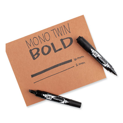Mono Twin Bold Permanent Marker, Fine/Broad Tips, Black, 10/Box