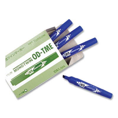 Mono Twin Bold Permanent Marker, Fine/Broad Tips, Blue, 10/Box