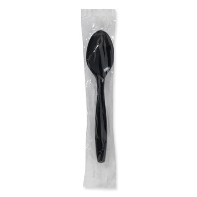 Individually Wrapped Heavyweight Spoons, Plastic, Black, 1,000/Carton