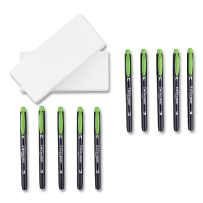 Highlighters, Yellow Green Ink, Bullet/Chisel Tip, Yellow Green Barrel, 10/Box