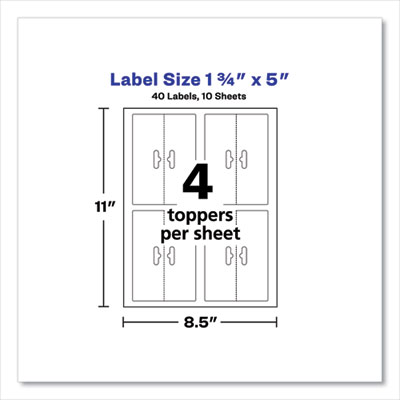 Sure Feed Printable Toppers with Bags, 1.75 x 5, White, 40/Pack