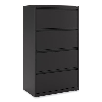 Alera Lateral File, 4 Legal/Letter-Size File Drawers, Black, 30" x 18.63" x 52.5" (ALEHLF3054BL) ALEHLF3054BL