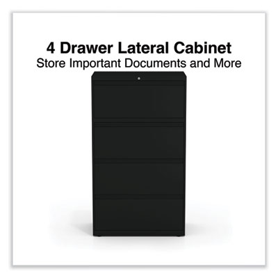 Lateral File, 4 Legal/Letter-Size File Drawers, Black, 30