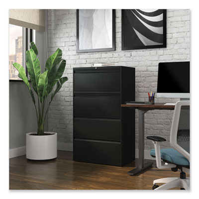 Lateral File, 4 Legal/Letter-Size File Drawers, Black, 30