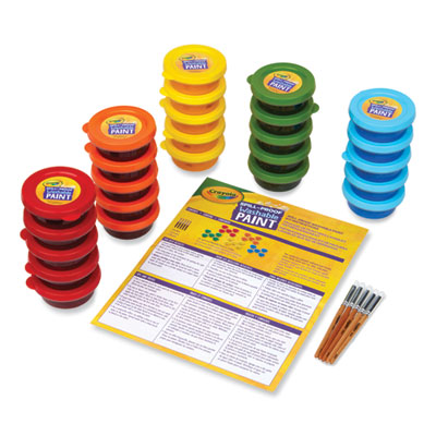 Spill Proof Washable Paints, 5 Colors, 1.4 oz Cups, 5 Sets/Carton