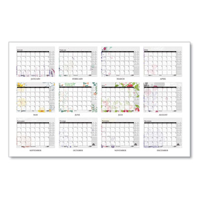 Recycled Desk Pad Calendar, Wild Flowers Artwork, 22 x 17, White Sheets, Black Binding/Corners,12-Month (Jan-Dec): 2025