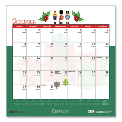Recycled Seasonal Wall Calendar, Illustrated Seasons Artwork, 12 x 12, 12-Month (Jan to Dec): 2025
