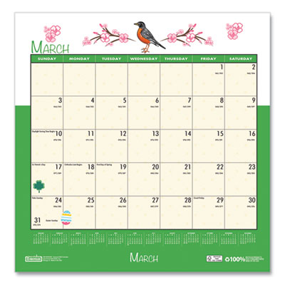 Recycled Seasonal Wall Calendar, Illustrated Seasons Artwork, 12 x 12, 12-Month (Jan to Dec): 2025