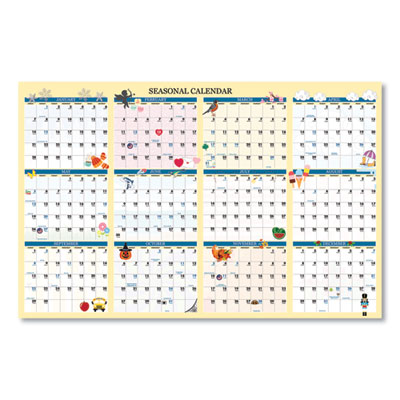 Recycled Seasonal Laminated Wall Calendar, Illustrated Seasons Artwork, 24 x 37, 12-Month (Jan to Dec): 2025