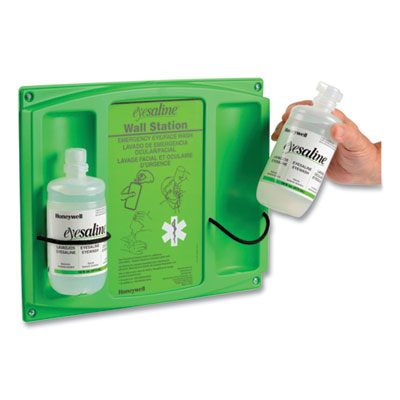 Double Bottle Sterile Saline Eye Wash Wall Station, 16 oz Bottles, 2 Bottles/Station, 4 Stations/Carton