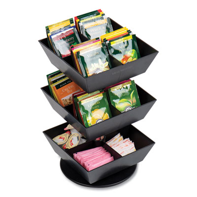 Anchor Collection 3-Tier 12-Compartment Tea and Condiment Carousel Countertop Organizer, 6.75 x 6.75 x 11.5, Black
