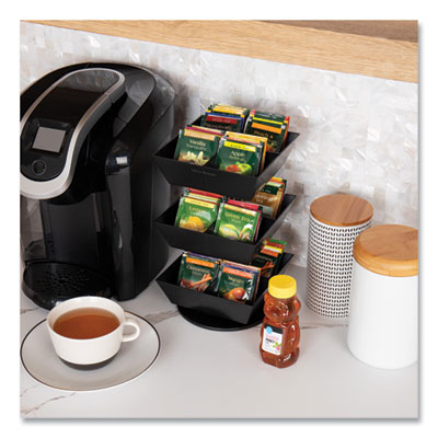 Anchor Collection 3-Tier 12-Compartment Tea and Condiment Carousel Countertop Organizer, 6.75 x 6.75 x 11.5, Black