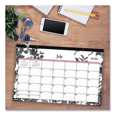 Analeis Academic Year Desk Pad Calendar, Floral Artwork, 17 x 11, White/Black/Coral Sheets, 12-Month (July-June): 2024-2025