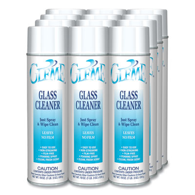 Claire Gleme Glass Cleaner, Fresh Scent, 19 oz Aerosol Spray, Dozen (CGC050) CGC050