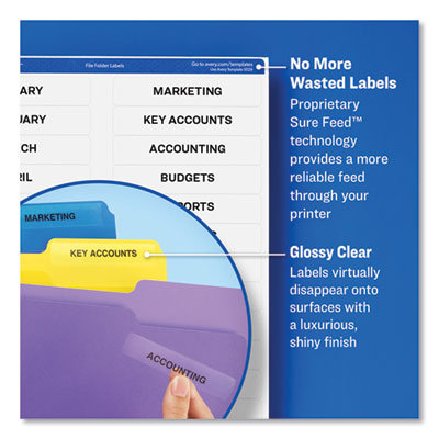 Clear Permanent File Folder Labels with Sure Feed Technology, 0.66 x 3.44, Clear, 30/Sheet, 15 Sheets/Pack