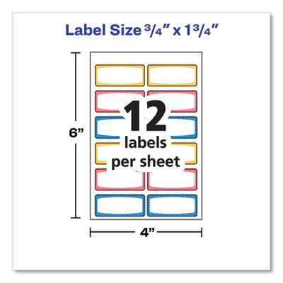 Avery Kids Handwritten Identification Labels, 1.75 X 0.75, Borders: Blue, Orange, Yellow, 12 Labels/sheet, 5 Sheets/pack