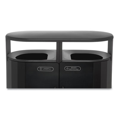 RESIST Dual Stream Waste and Recycling Container, 46 gal, Metal, Black