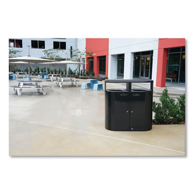 RESIST Dual Stream Waste and Recycling Container, 46 gal, Metal, Black
