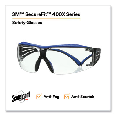 SecureFit Protective Eyewear, 200 Series, Blue/Gray Plastic Frame, Clear Polycarbonate Lens