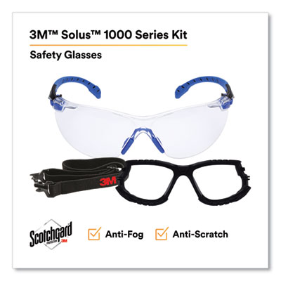 Solus 1000 Series Safety Glasses, Black/Blue Plastic Frame, Clear Polycarbonate Lens