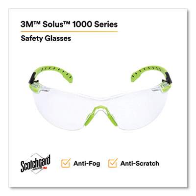 Solus 1000-Series Safety Glasses, Black/Green Plastic Frame, Clear Polycarbonate Lens