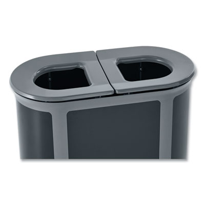 ENHANCE PILL Dual Stream Waste Receptacle, (2) 23 gal Capacity Bins, Metal, Umbra Gray/Pearl Gray