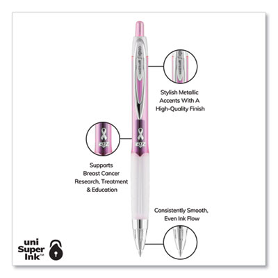 207 Breast Cancer Awareness Gel Pen Office Pack, Retractable, Medium 0.7mm, Black Ink, Translucent Pink/White Barrel, 36/Pack