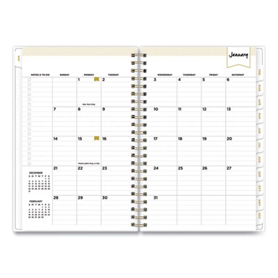 Day Designer Tile Weekly/Monthly Planner, Geometric Artwork, 8 x 5, Blue/White Cover, 12-Month (Jan to Dec): 2025