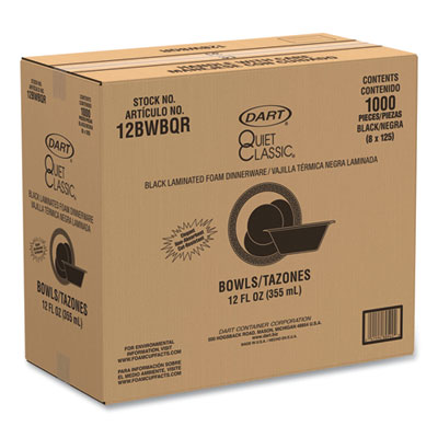 Dart Quiet Classic Laminated Foam Dinnerware, Bowl, 12 oz, Black, 1,000/Carton (DCC12BWBQR) DCC12BWBQR