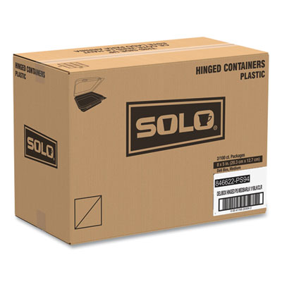 Creative Carryouts Hinged Plastic Hot Deli Boxes, 28 Oz, 7.87 X 5.4 X 3, Black/clear, 200/carton