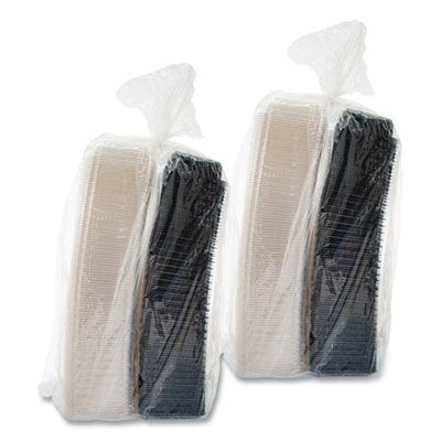 Creative Carryouts Hinged Plastic Hot Deli Boxes, 28 Oz, 7.87 X 5.4 X 3, Black/clear, 200/carton