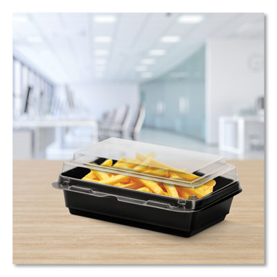 Creative Carryouts Hinged Plastic Hot Deli Boxes, 28 Oz, 7.87 X 5.4 X 3, Black/clear, 200/carton
