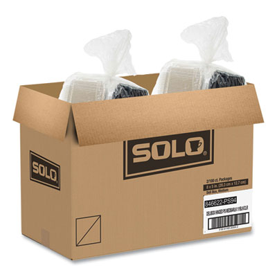 Creative Carryouts Hinged Plastic Hot Deli Boxes, 28 Oz, 7.87 X 5.4 X 3, Black/clear, 200/carton