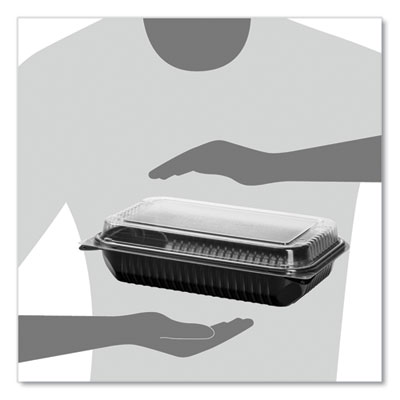 Hinged-Lid Dinner Box, 64 oz, 11.5 x 8.1 x 3, Black/Clear, Plastic, 100/Carton