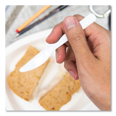 Bonus Polypropylene Cutlery, Lightweight Knife, Plastic, White, 1,000/Carton